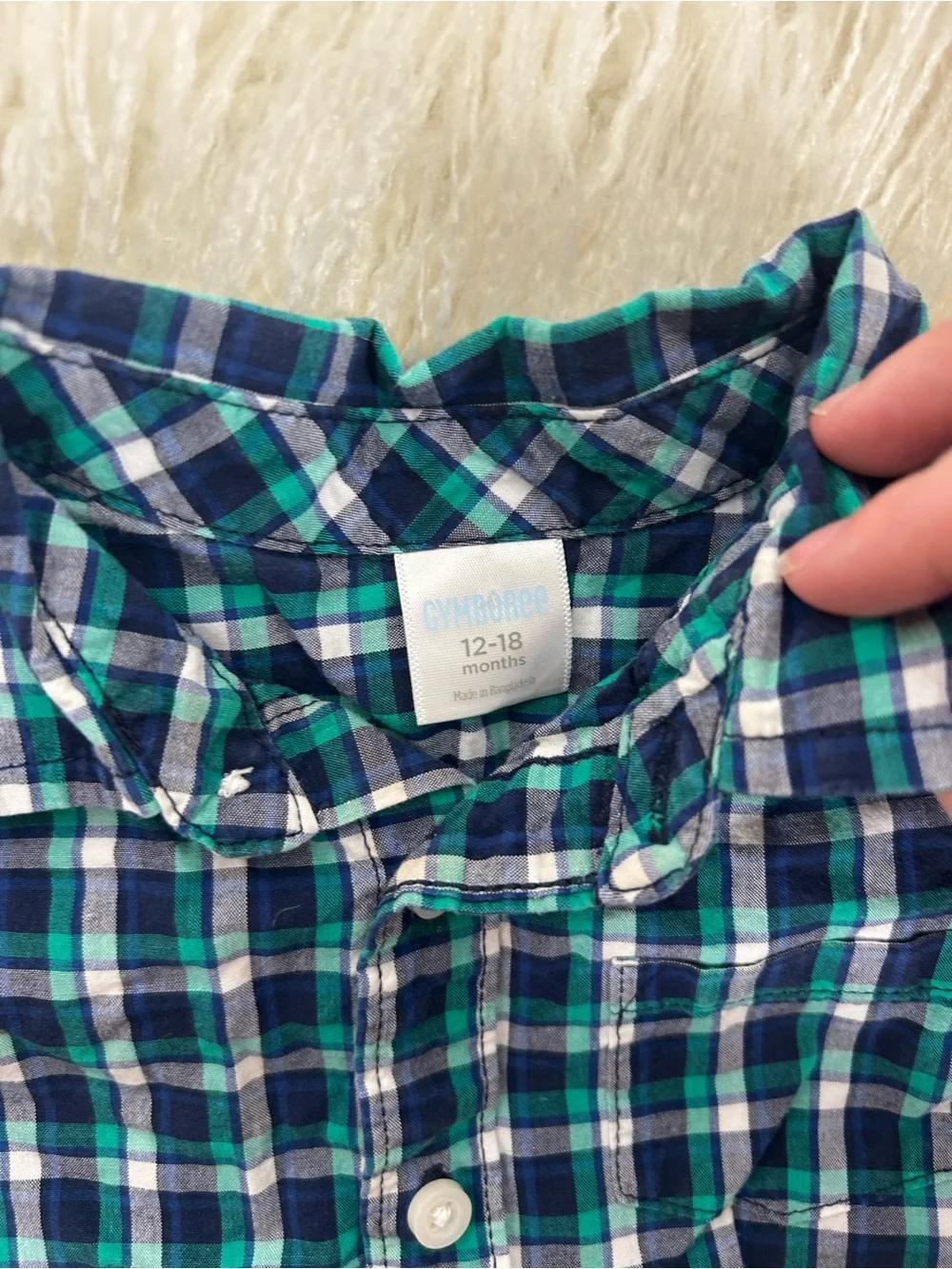 Gymboree Baby Boys Plaid Button Up Shirt Green Navy Blue Check 12-18 Months